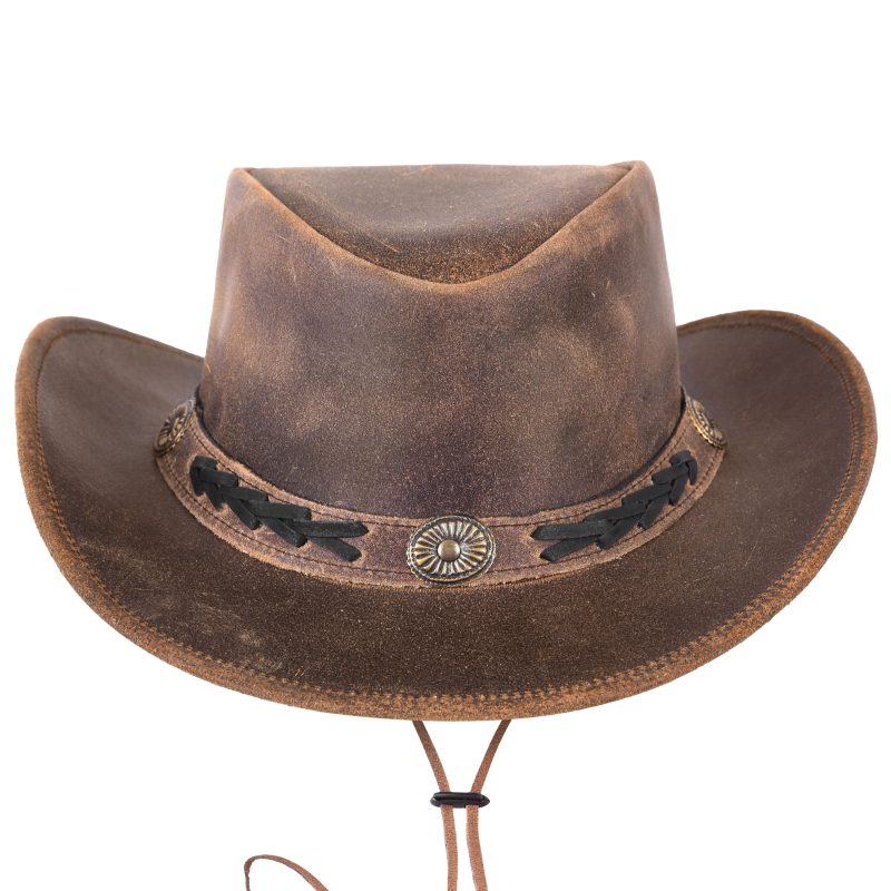 Distressed Leather Vintage Style Brown Cowboy Hat with Braided Hat Band - MARA Leather