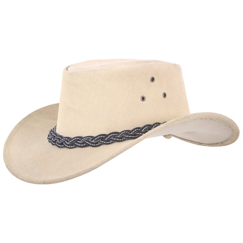 Western Style Suede Leather Cowboy Hat with Braided Hat Band - MARA Leather