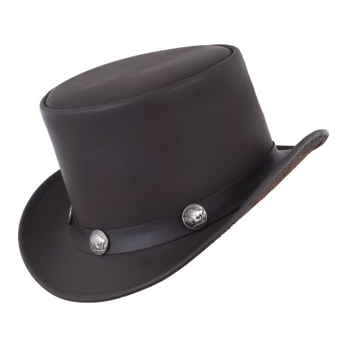 Cowhide Leather Top Hat With Buffalo Nickel Band - Brown - MARA Leather