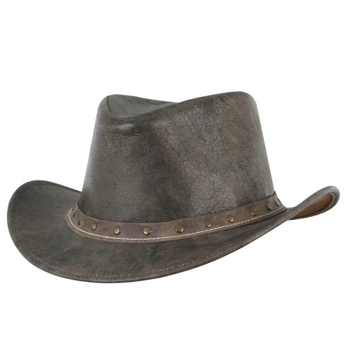 Brown Ditressed Leather Western Style Cowboy Hat - MARA Leather