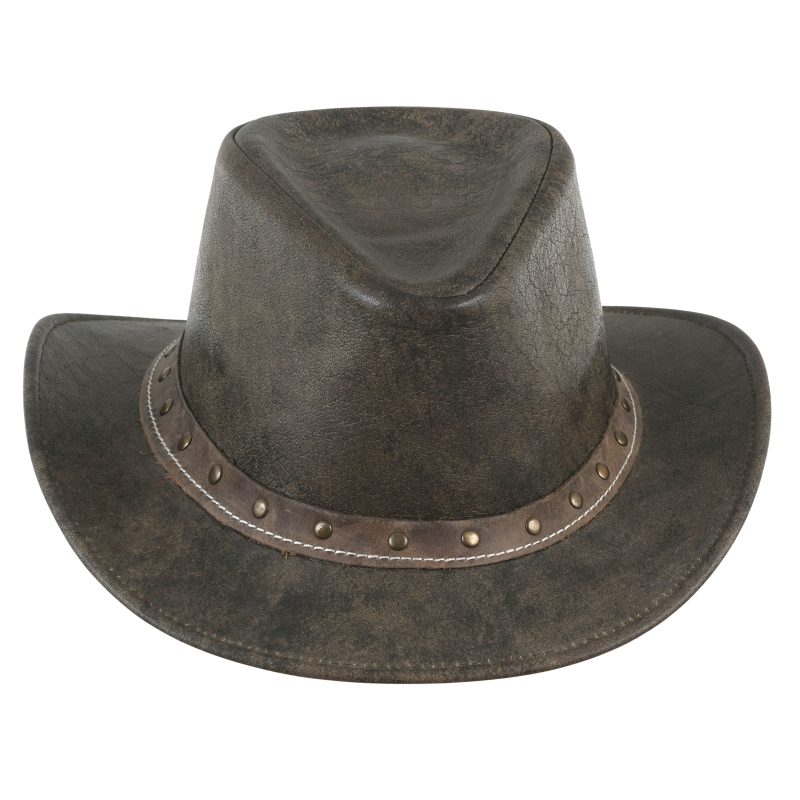 Brown Ditressed Leather Western Style Cowboy Hat - MARA Leather