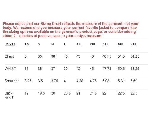 Please notice that our Sizing Chart reflects the measure of the garment