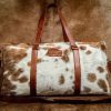 Gray Fur Cowhide Print Genuine Leather Duffel Bag - MARA Leather