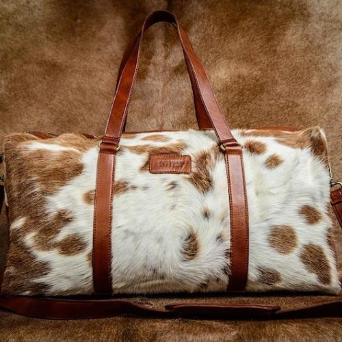 Gray Fur Cowhide Print Genuine Leather Duffel Bag - MARA Leather