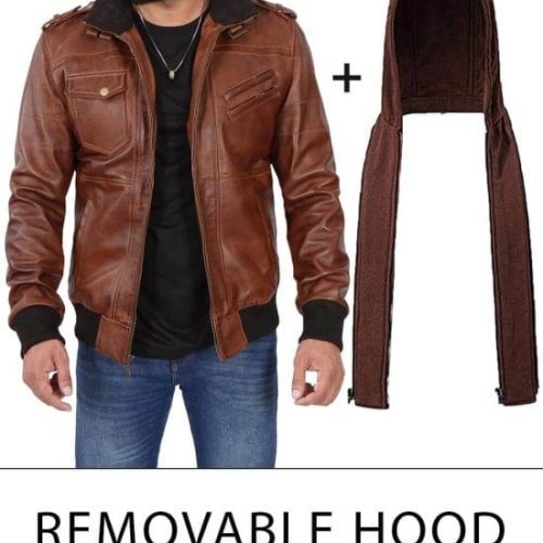 dark brown leather jacket with removable hood 49743 std