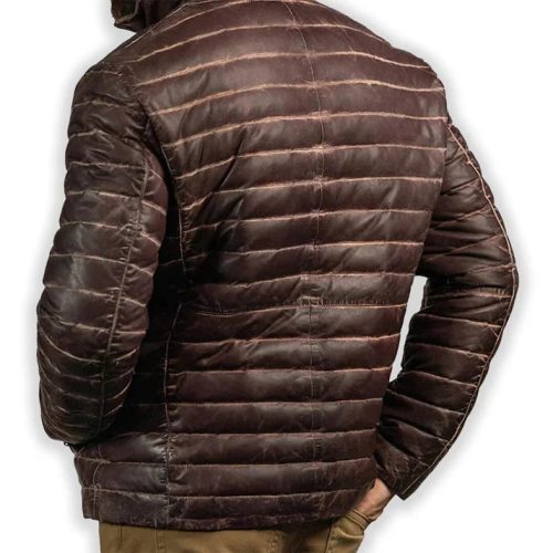 kayden brown leather puffer jacket men back view