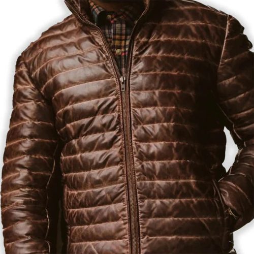 kayden brown leather puffer jacket men side 2 view