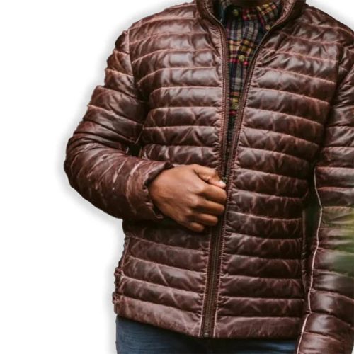 kayden brown leather puffer jacket men side view