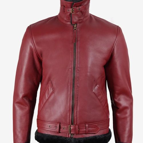 men classic maroon leather shearling jacket 84305 zoom