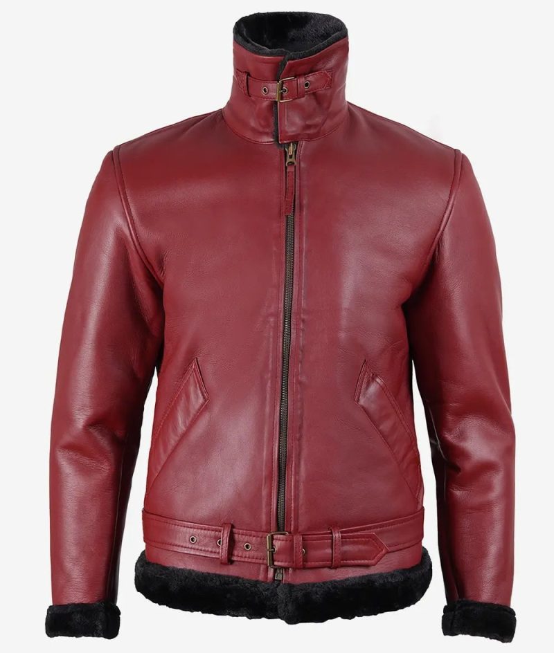 men classic maroon leather shearling jacket 84305 zoom