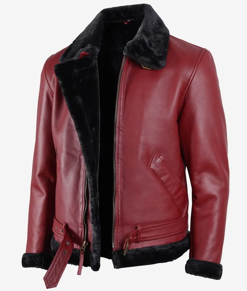 men maroon leather shearling jacket 47214 zoom