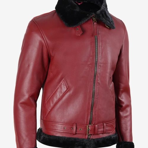 mens classic maroon leather shearling jacket 92444 zoom