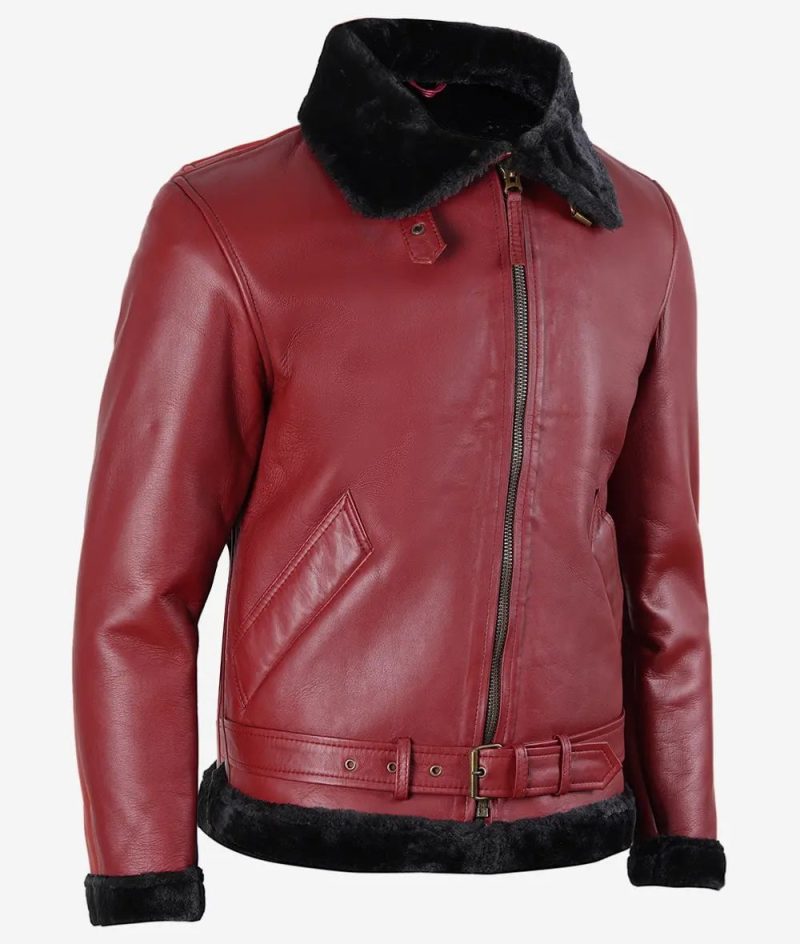 mens classic maroon leather shearling jacket 92444 zoom