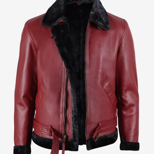 mens maroon leather shearling jacket 62888 zoom