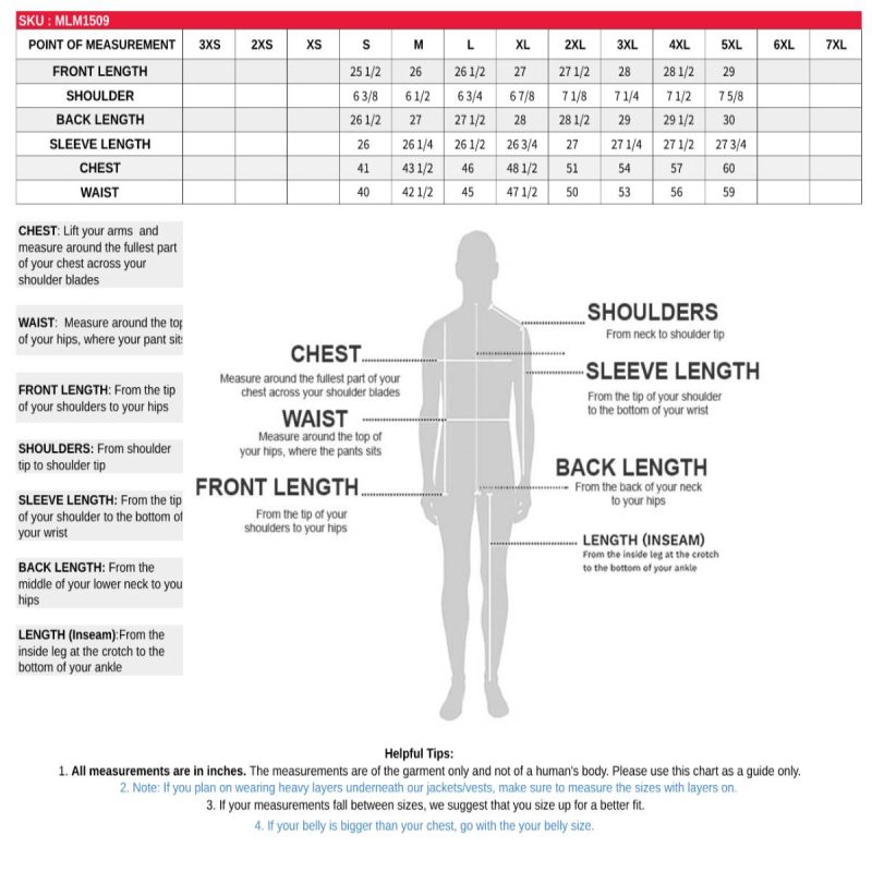 mlm1509 size chart resize